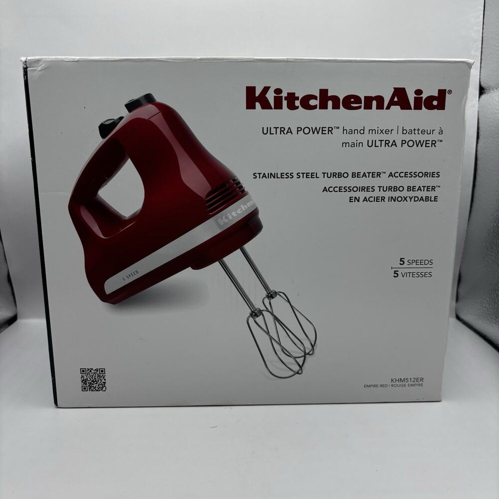 KitchenAid Ultra Power 5-Speed Hand Mixer Empire Red KHM512ER New In Open Box